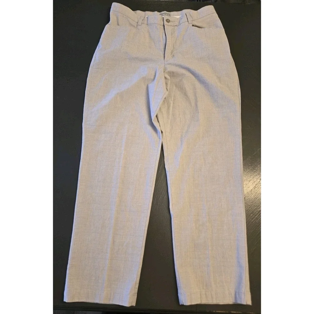 Riders Stretch Women's Gray Check Casual Pants Size 12P Straight Leg Button Zip